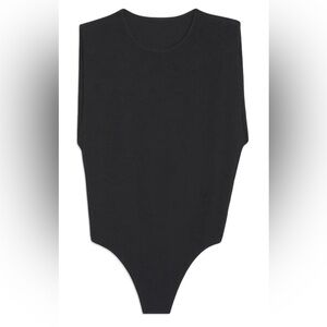 Danielle Bernstein Black Textured Shoulder Pad Oversized Armholes Bodysuit NWT